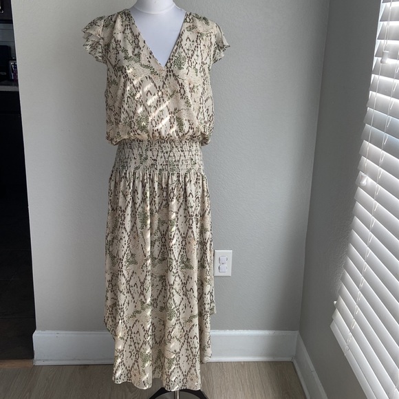 Ramy Brook Midi Dress With Flutter Sleeves And Smocked Waist - Picture 11 of 12